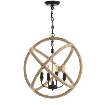 Soka 20" Adjustable Globe Metal/Rope LED Pendant - JONATHAN Y
